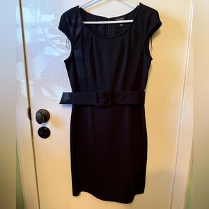 Adrianna Papell Black Cap-Sleeve Belted Midi Dress